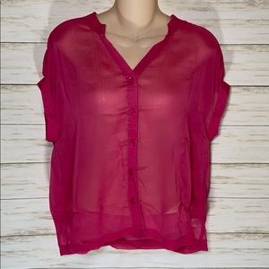 Willi Smith sheer pink button sheer top blouse